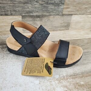Spenco Womens Sandals Sz 7.5 W Black Slingback Hook & Loop Open‎ Toe